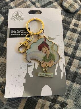 Disney Parks Peter Pan & Tinkerbell Air Sign Metal Keychain Bag Charm